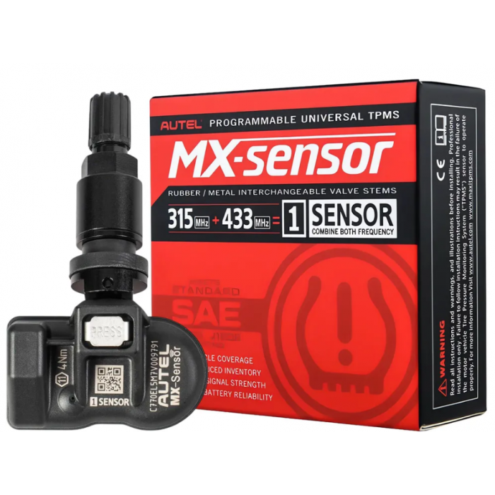 Датчик TPMS тиску шин, Autel MX-Sensor із 315/433MHz частотою, універсальний-програмований, (алюмінієвий чорний клапан)