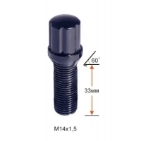 Болт колесный шлицевой A174130SD BA М14х1,5х33мм черный конус (BMW, Volvo, Fiat, Citroen, Saab, Peugeot) для узких отверстий в диске