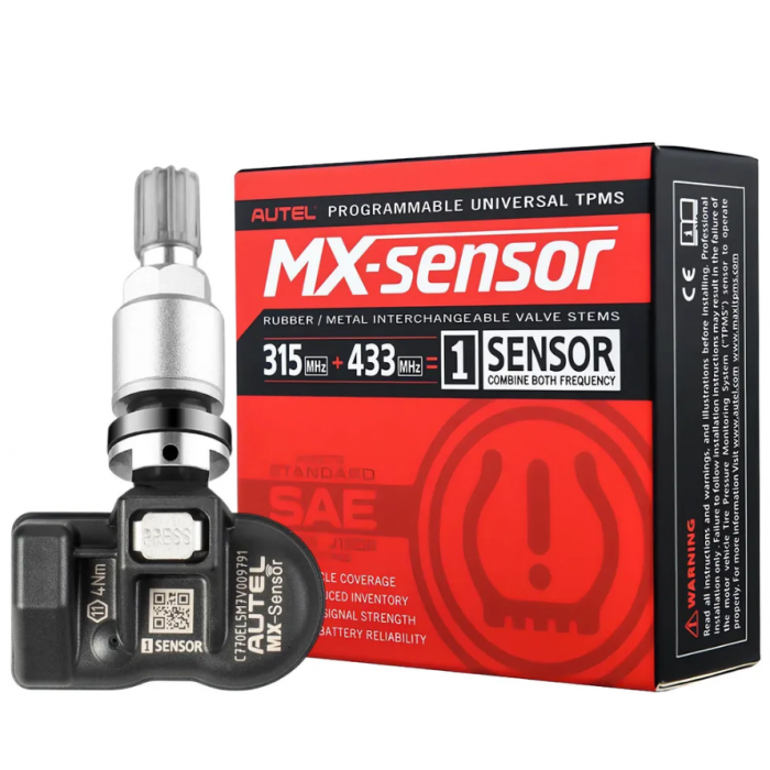 Датчик TPMS тиску шин, Autel MX-Sensor із 315/433MHz частотою, універсальний-програмований, (алюмінієвий клапан)