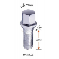 Болт колісний A1972110 M12х1,25х28м конус (ВАЗ, ГАЗ, Jeep, Dodge, Chrysler) ключ 19 мм