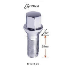 Болт колісний A1972110 M12х1,25х28м конус (ВАЗ, ГАЗ, Jeep, Dodge, Chrysler) ключ 19 мм