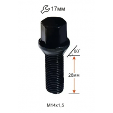 Болт колісний A174110 BA М14х1,5х28мм Конус Чорний Ключ 17 (Alfa Romeo, BMW, Fiat, Citroen, Saab, Peugeot, Renault, Volvo)