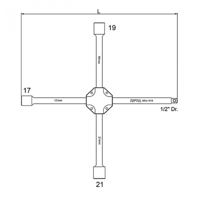 Ключ балонний хрестовий 17,19,21 мм 1/2" посилений AEAL1616 TOPTUL